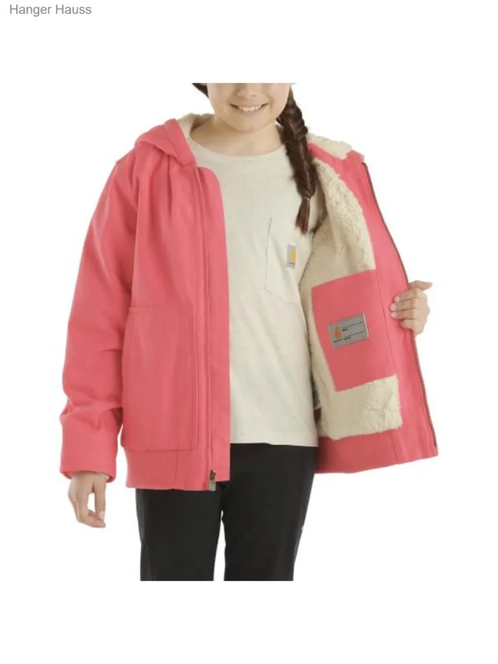 Girls Zip Front Canvas Insulated Hooded Active Jacket Sherpa Fleece Lined Winter
